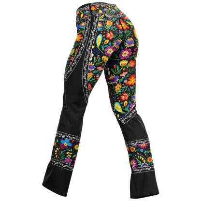 VIBRANT MEXICAN FIESTA FLARE YOGA PANTS WITH HIDDEN POCKET