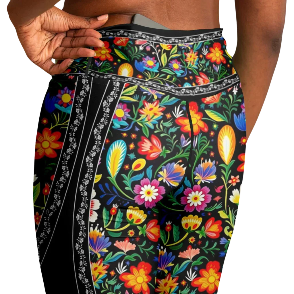 VIBRANT MEXICAN FIESTA FLARE YOGA PANTS WITH HIDDEN POCKET