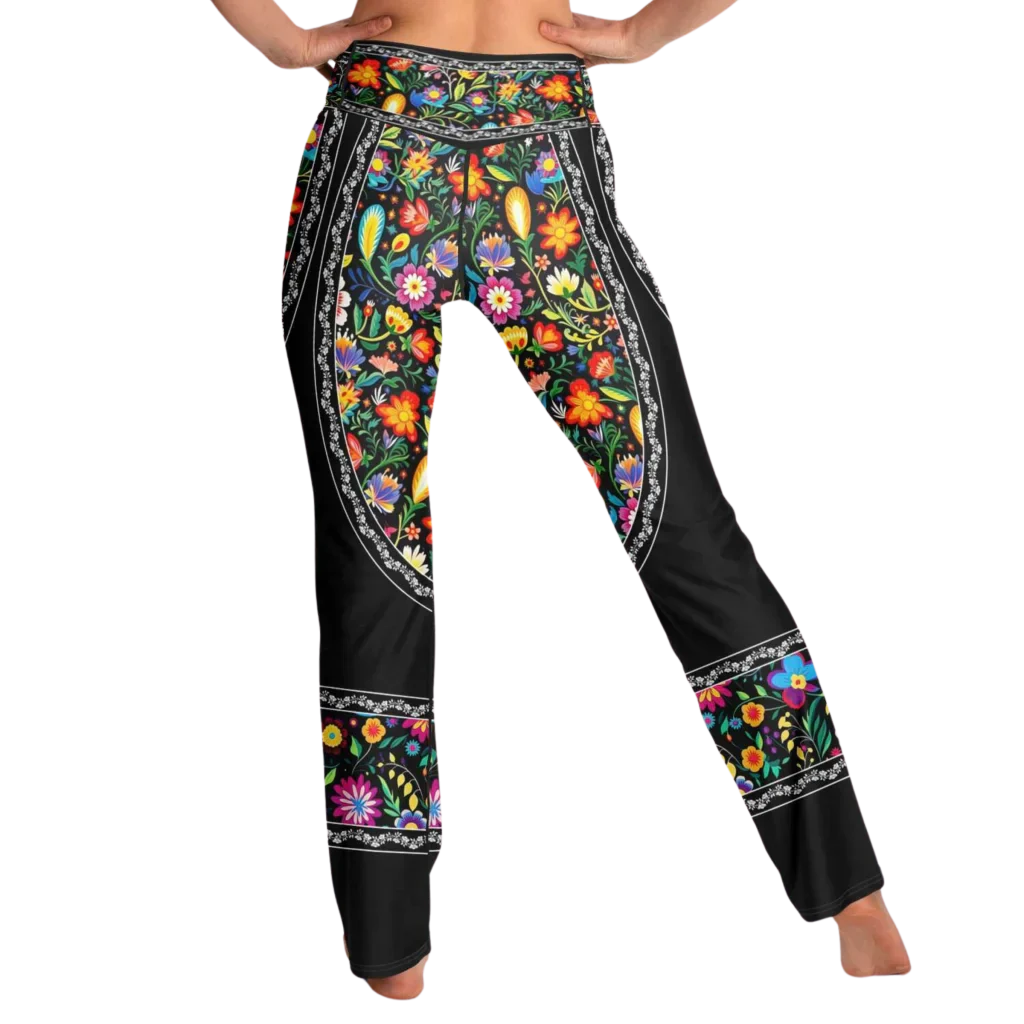 VIBRANT MEXICAN FIESTA FLARE YOGA PANTS WITH HIDDEN POCKET