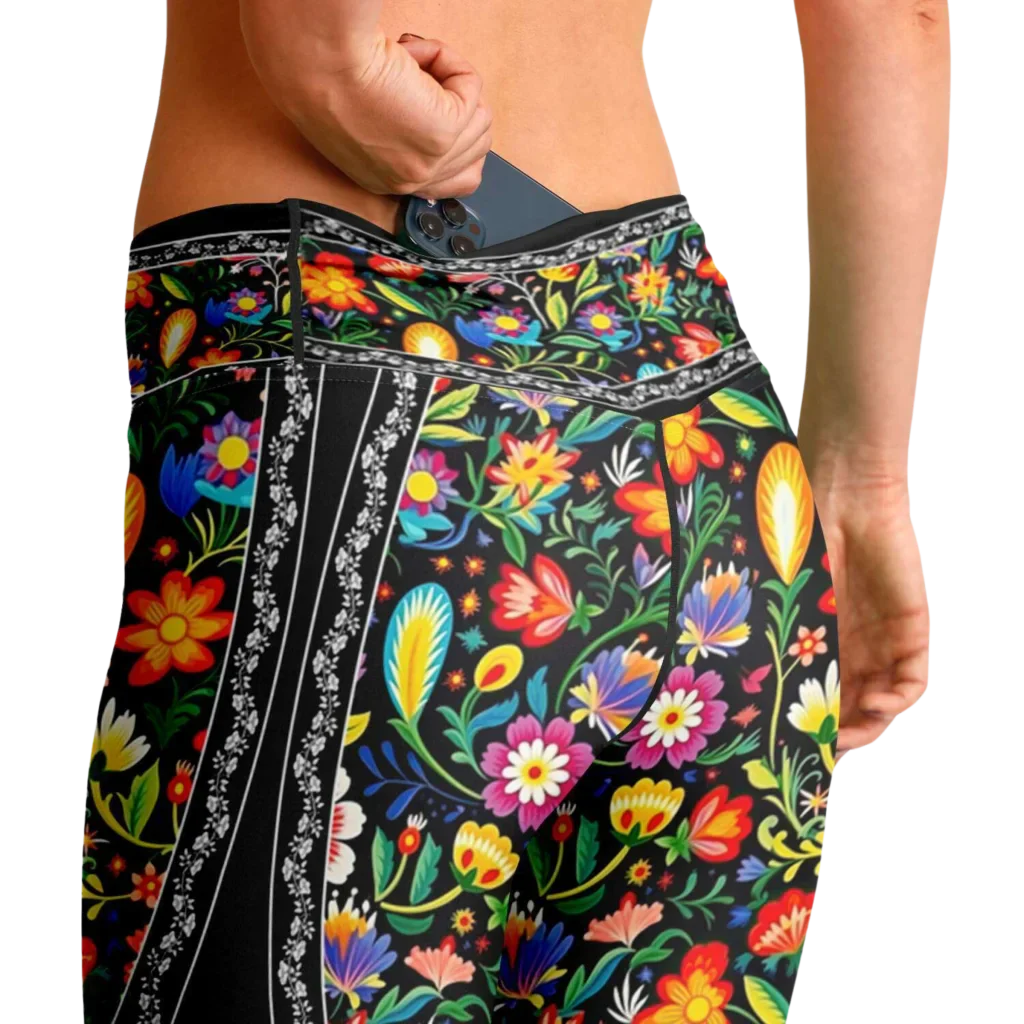 VIBRANT MEXICAN FIESTA FLARE YOGA PANTS WITH HIDDEN POCKET