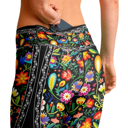 VIBRANT MEXICAN FIESTA FLARE YOGA PANTS WITH HIDDEN POCKET