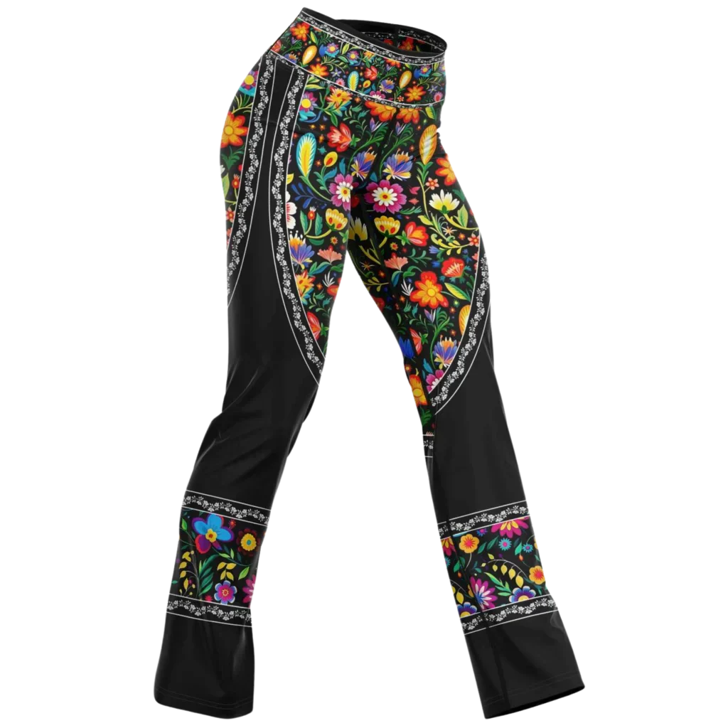 VIBRANT MEXICAN FIESTA FLARE YOGA PANTS WITH HIDDEN POCKET