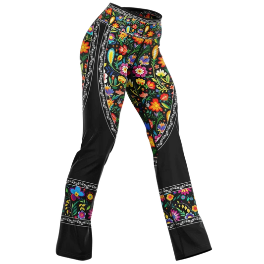 VIBRANT MEXICAN FIESTA FLARE YOGA PANTS WITH HIDDEN POCKET