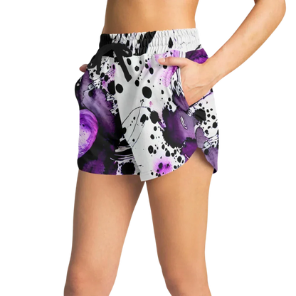 VIBRANT PURPLE HEART ARTWORK YOGA SHORTS FOR WOMEN - Yoga