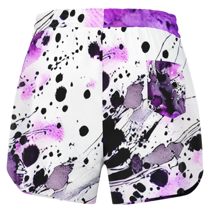 VIBRANT PURPLE HEART ARTWORK YOGA SHORTS FOR WOMEN - Yoga