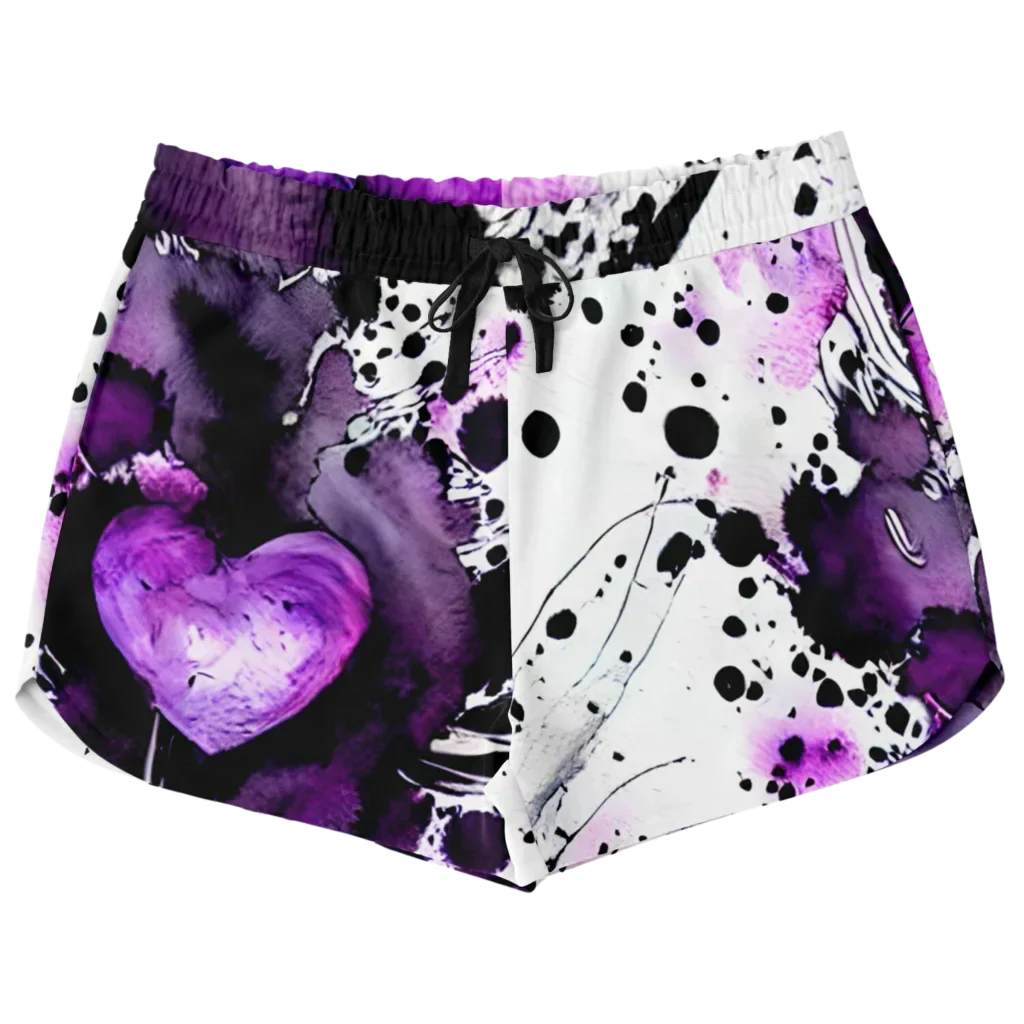 VIBRANT PURPLE HEART ARTWORK YOGA SHORTS FOR WOMEN - XS