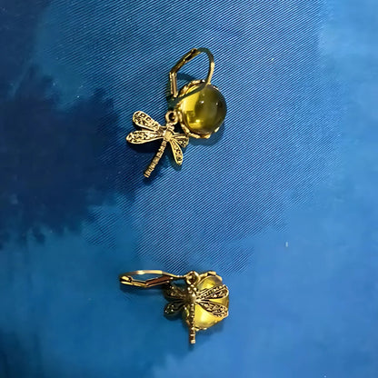 VINTAGE DRAGONFLY CHAKRA STONE BOHO EARRINGS FOR WOMEN - Champagne - earrings