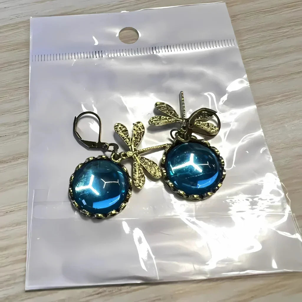 VINTAGE DRAGONFLY CHAKRA STONE BOHO EARRINGS FOR WOMEN - Denim Blue - earrings