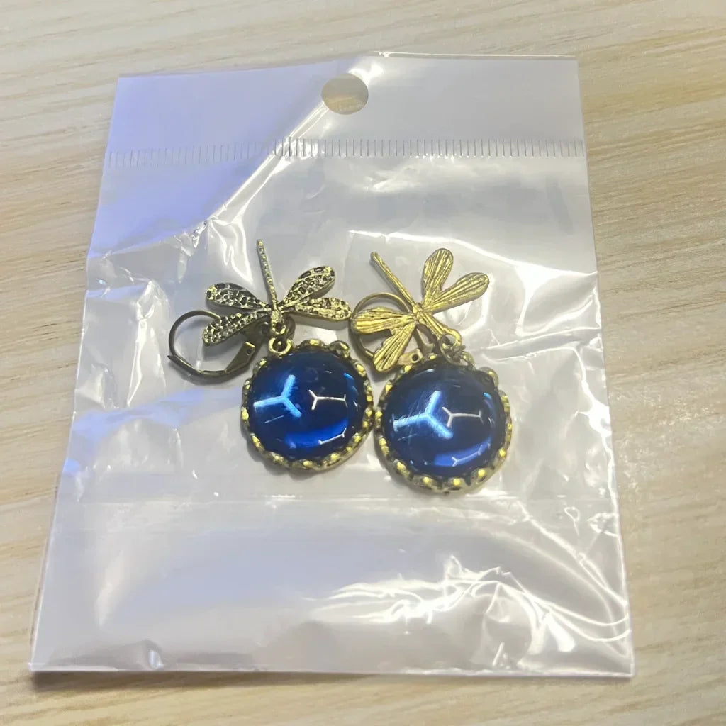VINTAGE DRAGONFLY CHAKRA STONE BOHO EARRINGS FOR WOMEN - Gray Blue - earrings