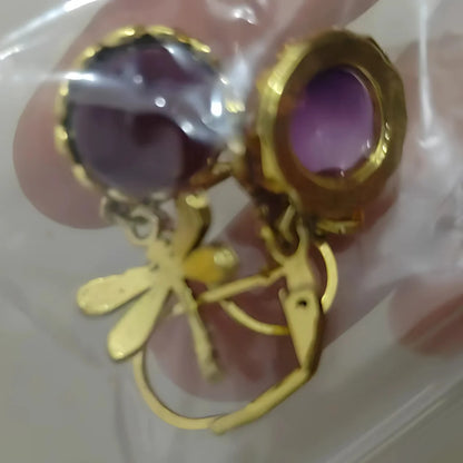 VINTAGE DRAGONFLY CHAKRA STONE BOHO EARRINGS FOR WOMEN - Purple - earrings
