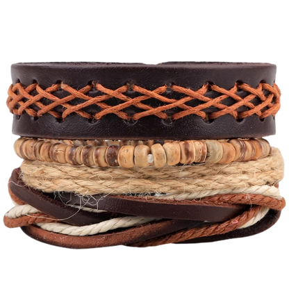 VINTAGE LEATHER BEAD BRACELET FOR MEN & WOMEN - A - Bracelet