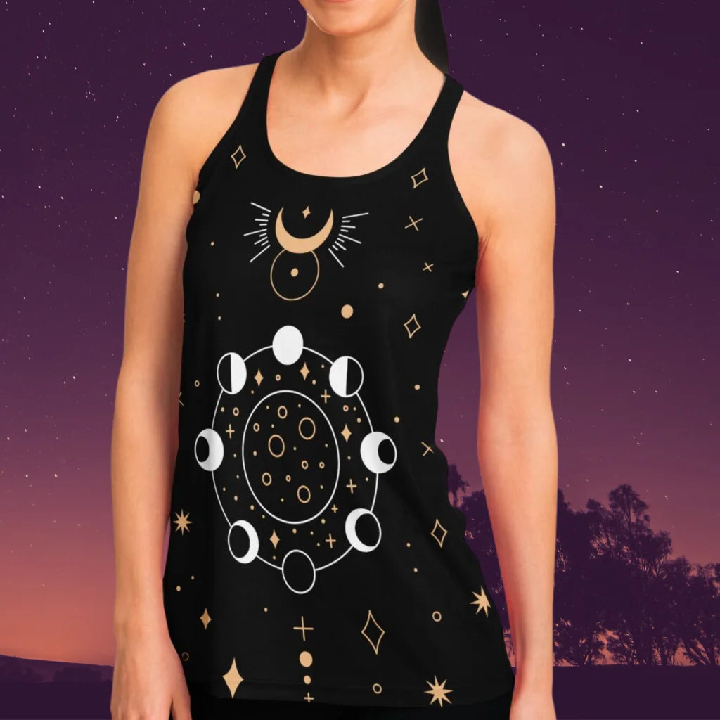 VINTAGE MOON PHASES YOGA TANK TOP – UNLEASH CELESTIAL