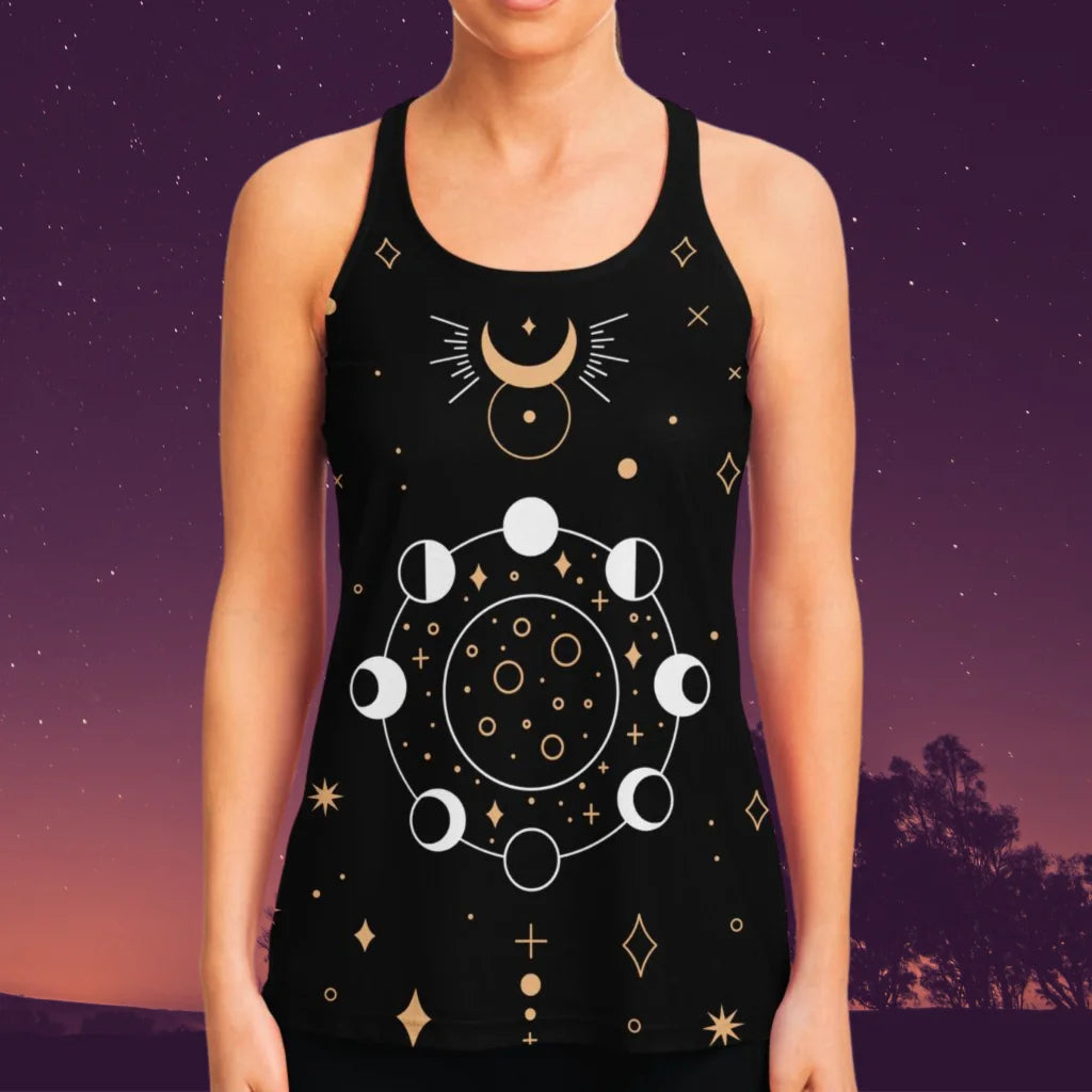 VINTAGE MOON PHASES YOGA TANK TOP – UNLEASH CELESTIAL