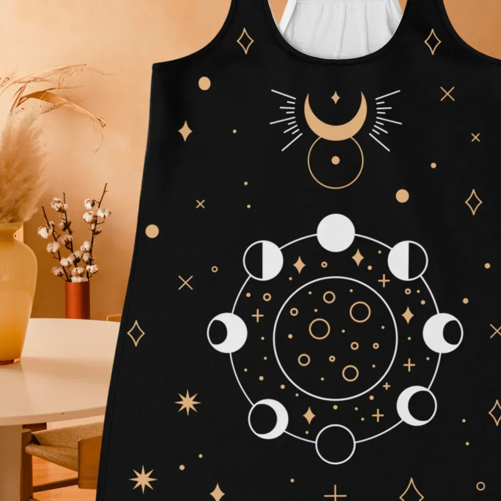 VINTAGE MOON PHASES TANK RACERBACK – SPIRITUAL YOGA TOP - Flowy Racerback Tank Top - AOP