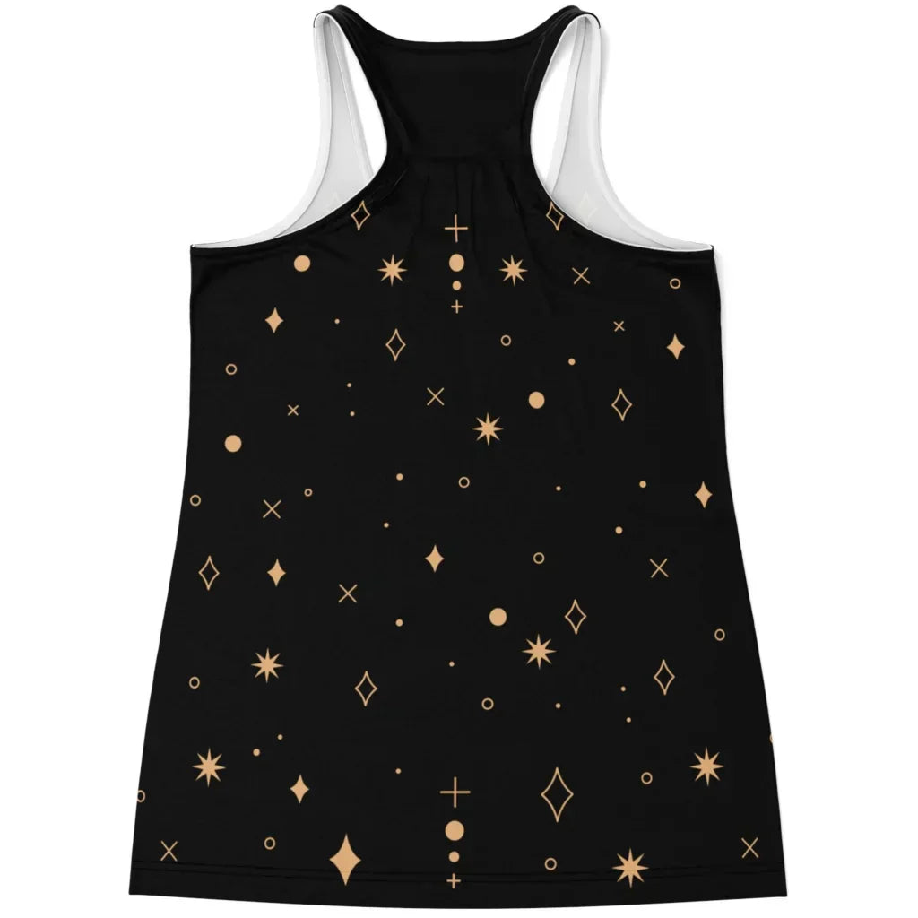 VINTAGE MOON PHASES TANK RACERBACK – SPIRITUAL YOGA TOP - Flowy Racerback Tank Top - AOP