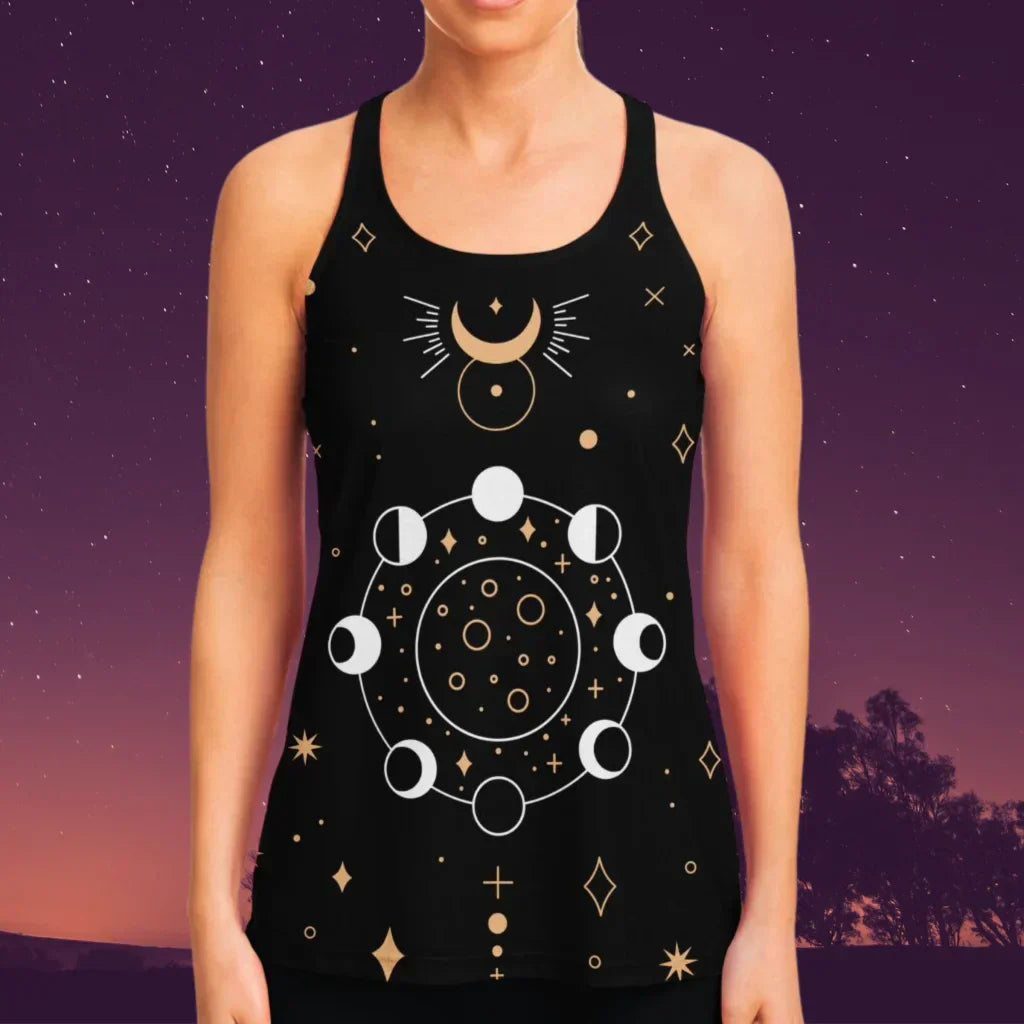 VINTAGE MOON PHASES YOGA TANK TOP – CELESTIAL