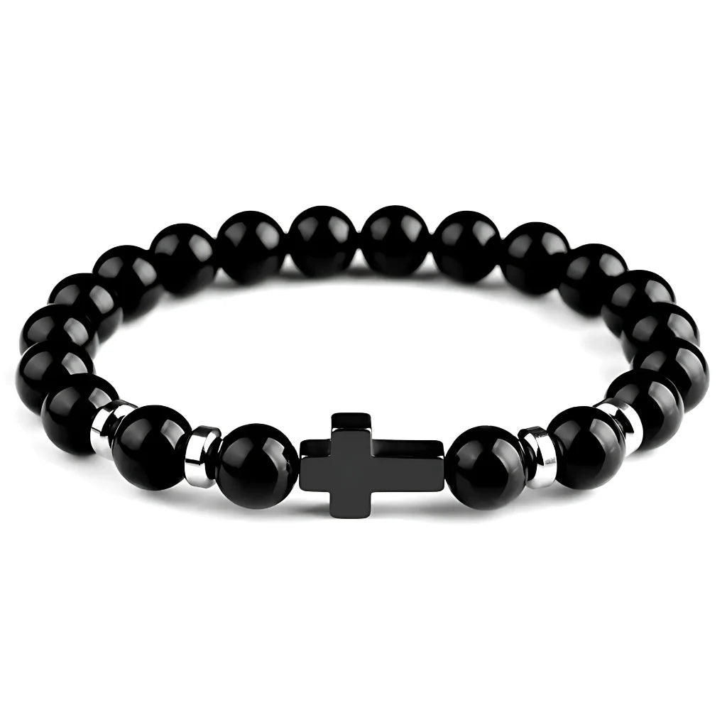 VOLCANIC ROCK BEAD BRACELET FOR STRENGTH & SPIRITUAL ENERGY - Bright Black - Bracelet