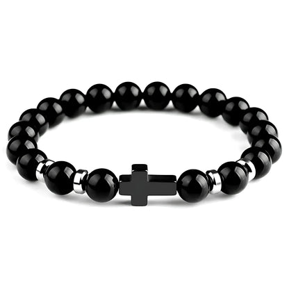 VOLCANIC ROCK BEAD BRACELET FOR STRENGTH & SPIRITUAL ENERGY - Bright Black - Bracelet