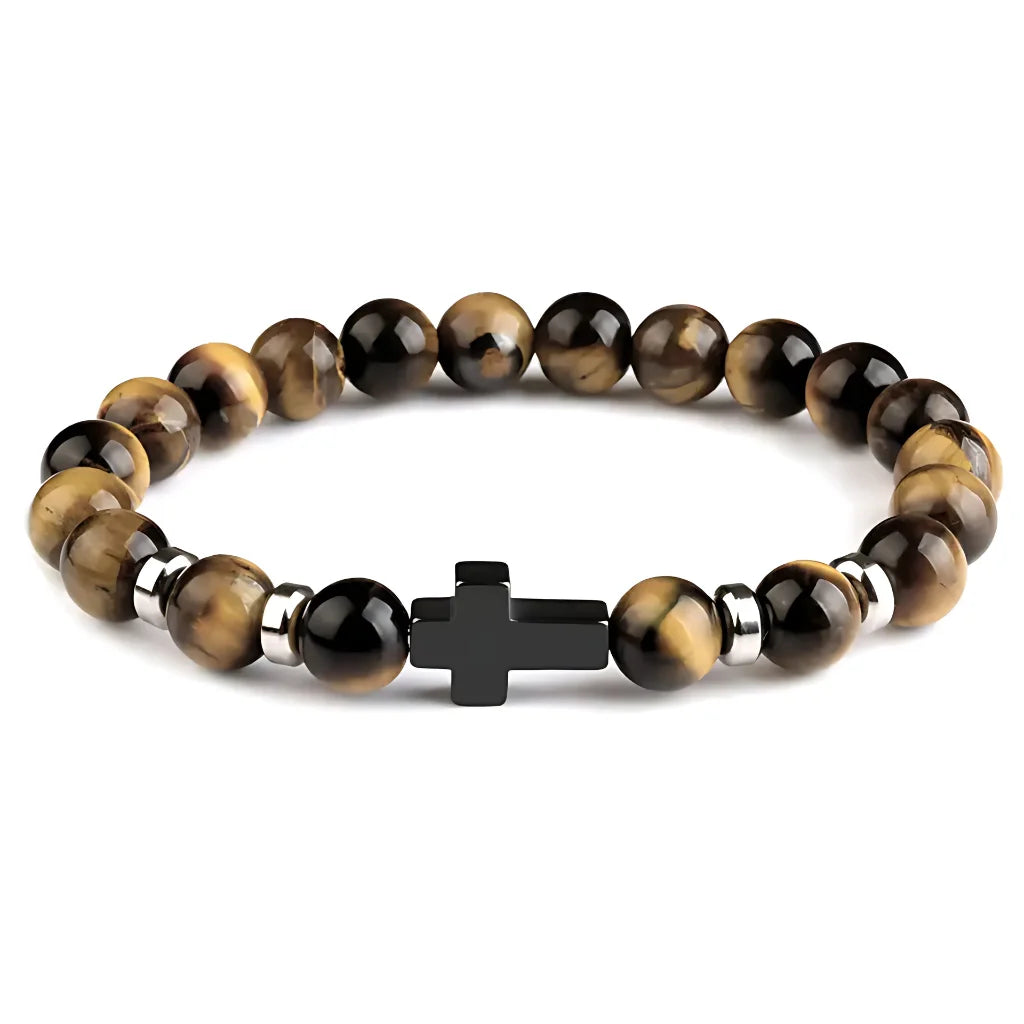 VOLCANIC ROCK BEAD BRACELET FOR STRENGTH & SPIRITUAL ENERGY - Tiger Eye - Bracelet