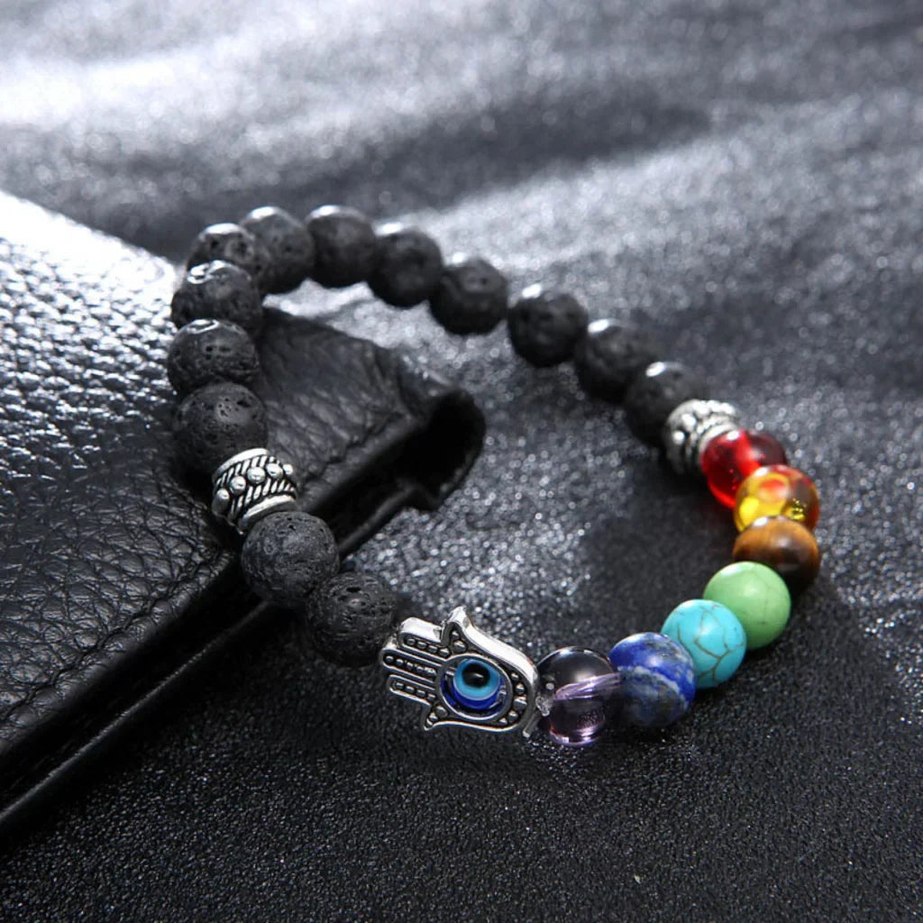 VOLCANIC ROCK YOGA SPIRITUAL BRACELET WITH HEALING CRYSTALS - Bead Diameter: 8mm - Bracelet