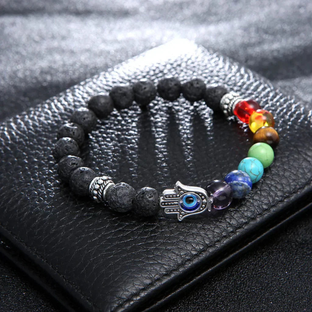 VOLCANIC ROCK YOGA SPIRITUAL BRACELET WITH HEALING CRYSTALS - Bead Diameter: 8mm - Bracelet