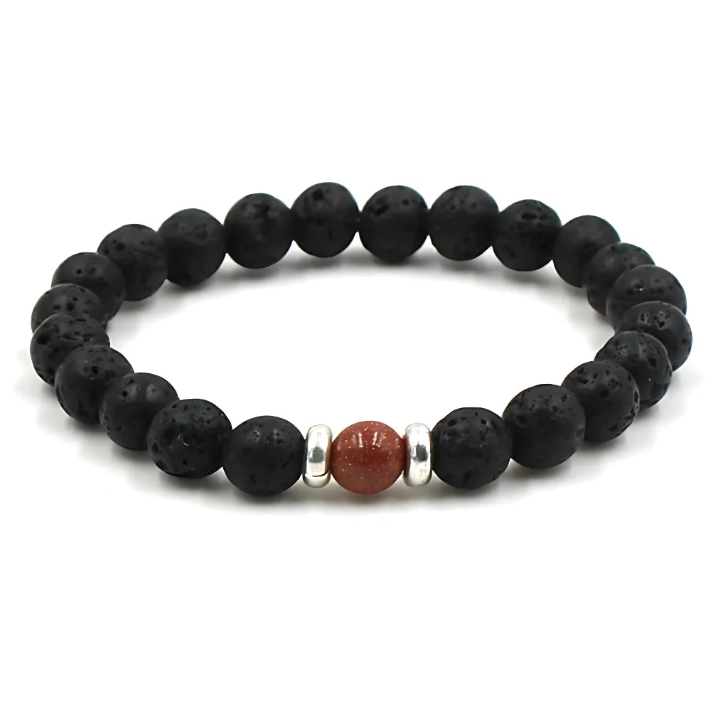 VOLCANIC STONE BEAD BRACELET FOR ENERGY & SPIRITUAL BALANCE - goldstone - Bracelet