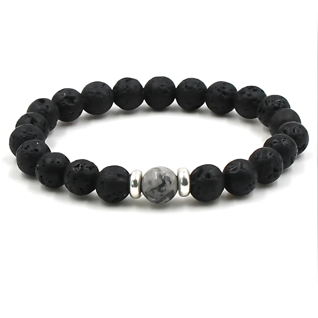 VOLCANIC STONE BEAD BRACELET FOR ENERGY & SPIRITUAL BALANCE - Graphic agate - Bracelet