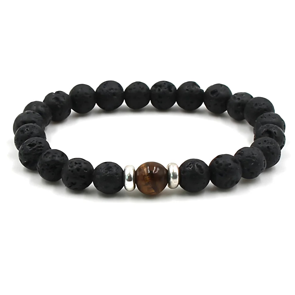 VOLCANIC STONE BEAD BRACELET FOR ENERGY & SPIRITUAL BALANCE - Tigereye - Bracelet