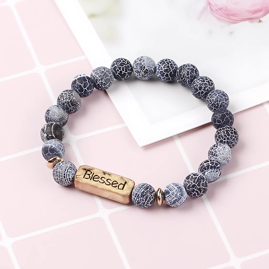 VOLCANIC STONE GEMSTONE BRACELET WITH ALLOY LETTERING - Bracelet