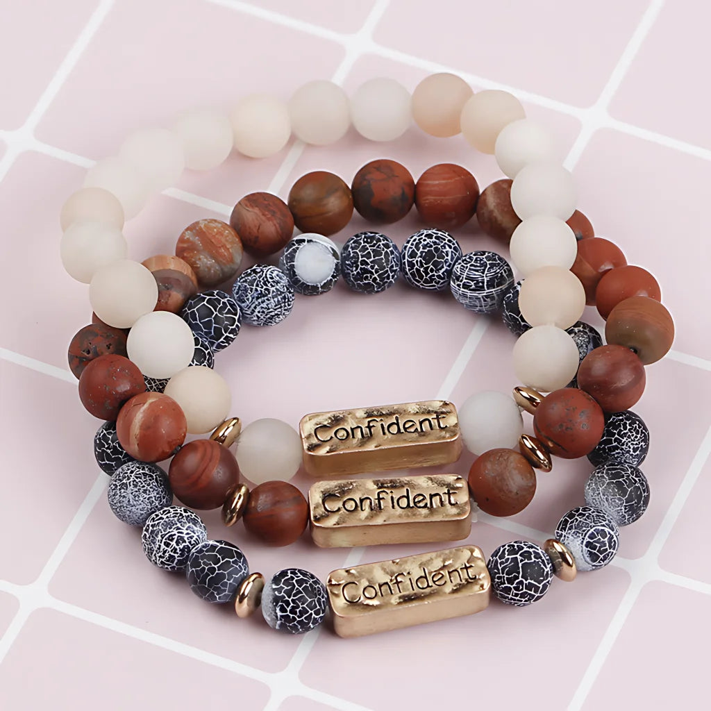 VOLCANIC STONE GEMSTONE BRACELET WITH ALLOY LETTERING - Bracelet