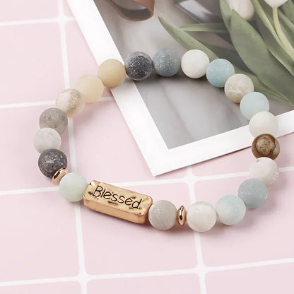 VOLCANIC STONE GEMSTONE BRACELET WITH ALLOY LETTERING - Bracelet