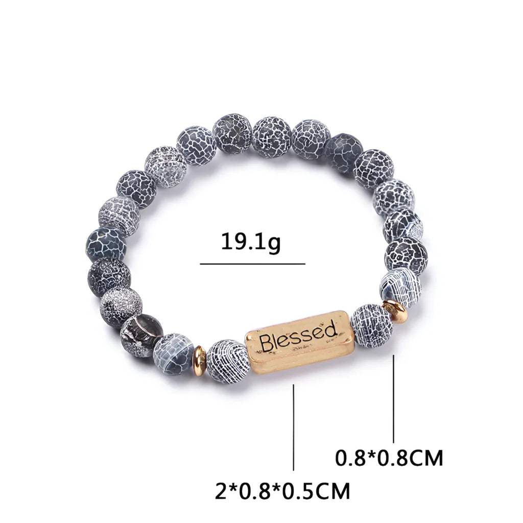 VOLCANIC STONE GEMSTONE BRACELET WITH ALLOY LETTERING - Bracelet