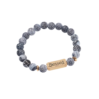 VOLCANIC STONE GEMSTONE BRACELET WITH ALLOY LETTERING - G11601 - Bracelet