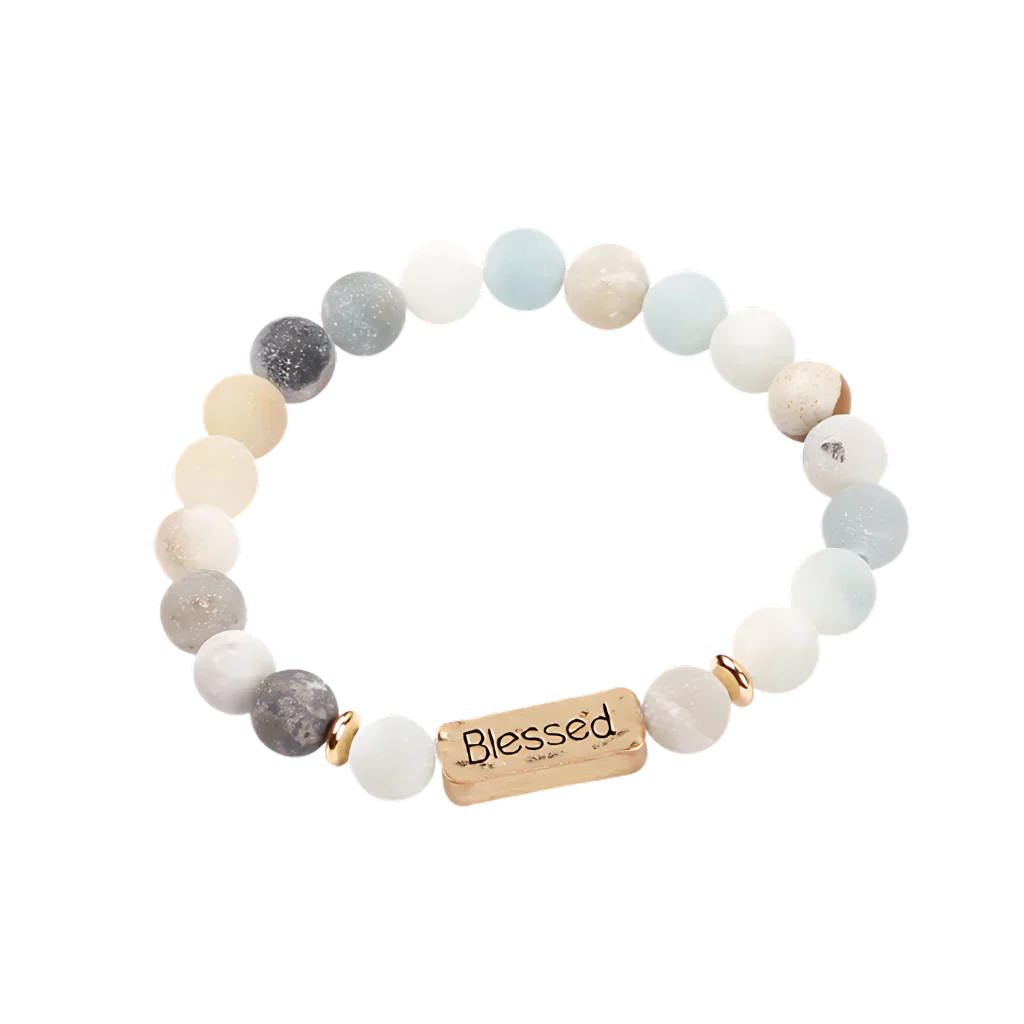 VOLCANIC STONE GEMSTONE BRACELET WITH ALLOY LETTERING - G11602 - Bracelet