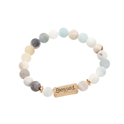 VOLCANIC STONE GEMSTONE BRACELET WITH ALLOY LETTERING - G11602 - Bracelet