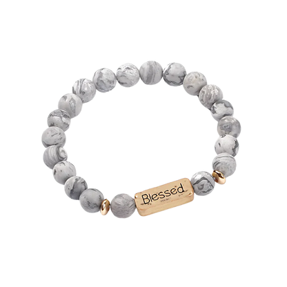 VOLCANIC STONE GEMSTONE BRACELET WITH ALLOY LETTERING - G11603 - Bracelet