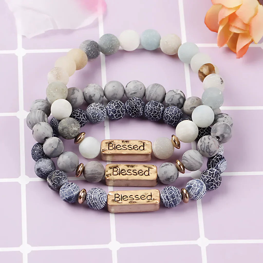 VOLCANIC STONE YOGA BRACELET WITH ALLOY LETTERING - Bracelet