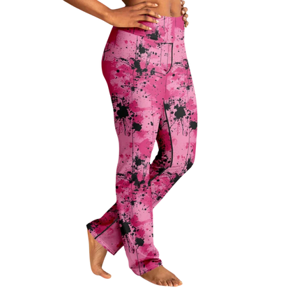 WATERCOLOR PINK FLARE YOGA LEGGINGS – CELESTIAL WIDE LEG