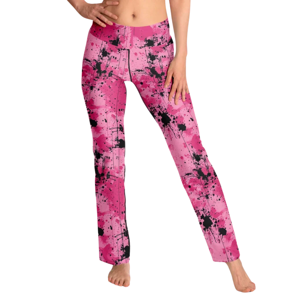 WATERCOLOR PINK FLARE YOGA LEGGINGS – CELESTIAL WIDE LEG