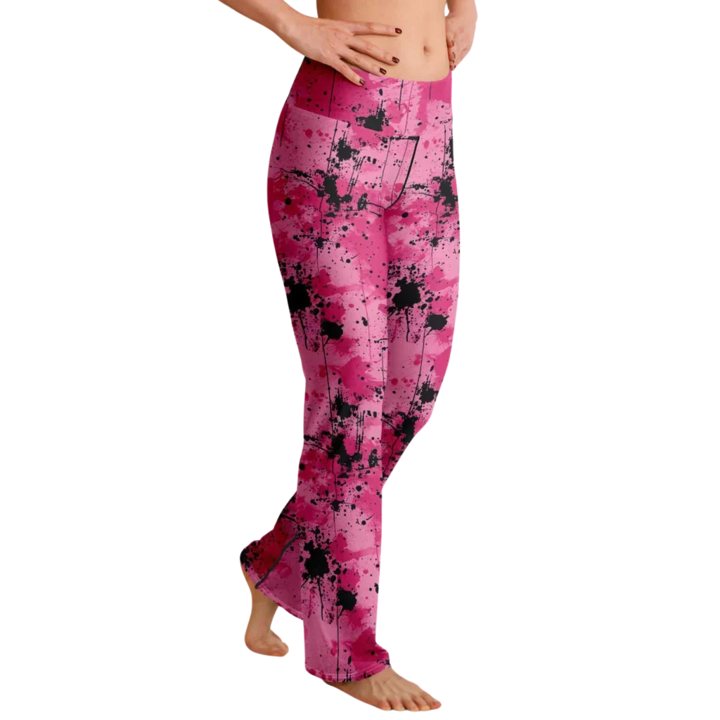 WATERCOLOR PINK FLARE YOGA LEGGINGS – CELESTIAL WIDE LEG