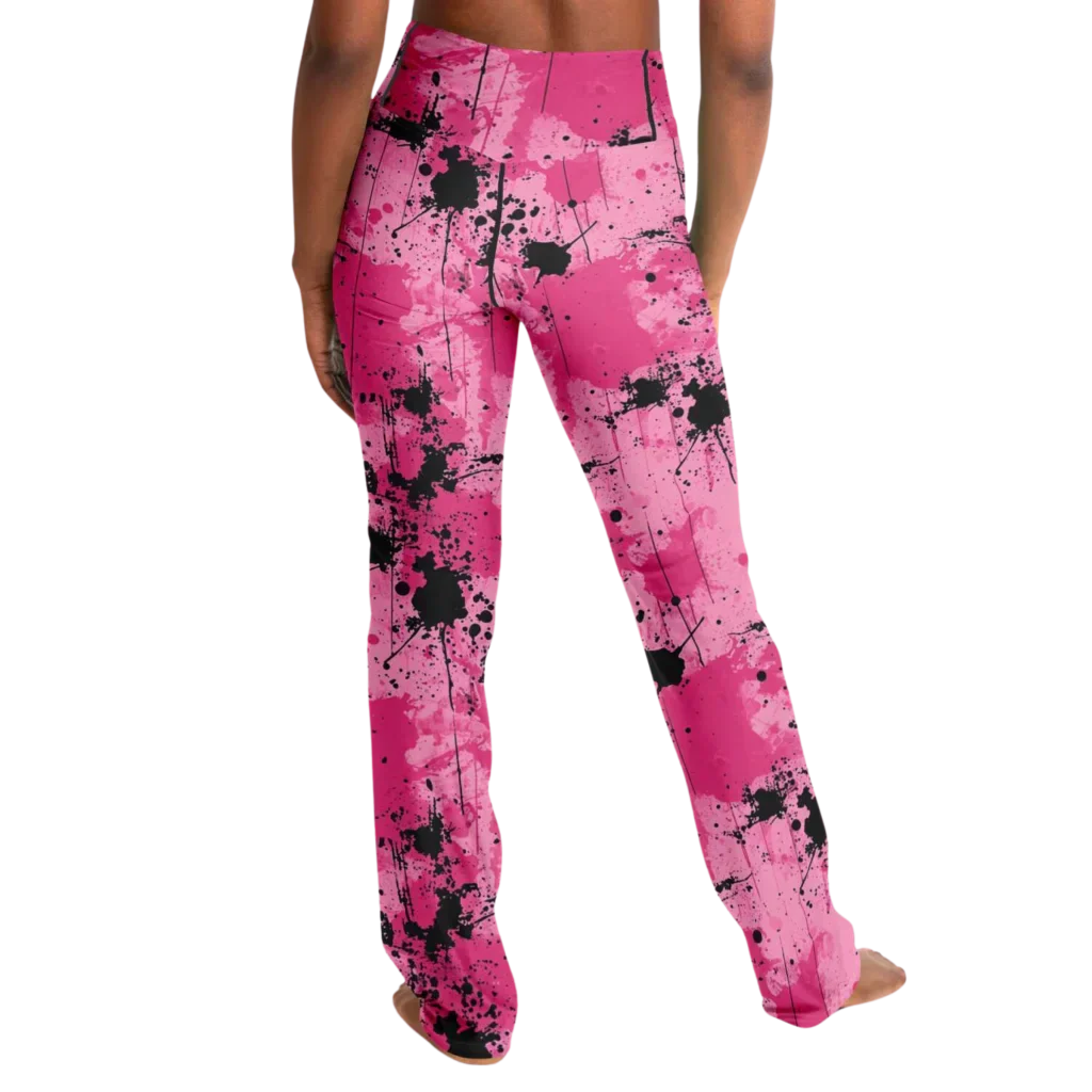 WATERCOLOR PINK FLARE YOGA LEGGINGS – CELESTIAL WIDE LEG