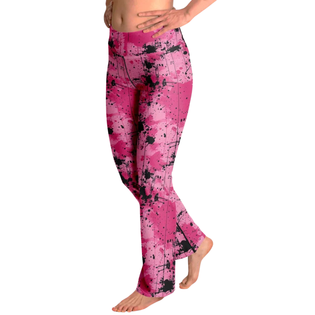 WATERCOLOR PINK FLARE YOGA LEGGINGS – CELESTIAL WIDE LEG