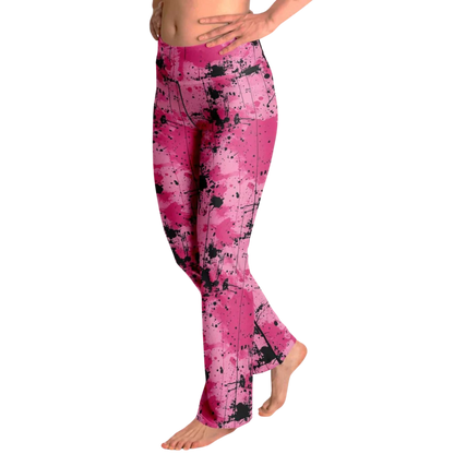 WATERCOLOR PINK FLARE YOGA LEGGINGS – CELESTIAL WIDE LEG