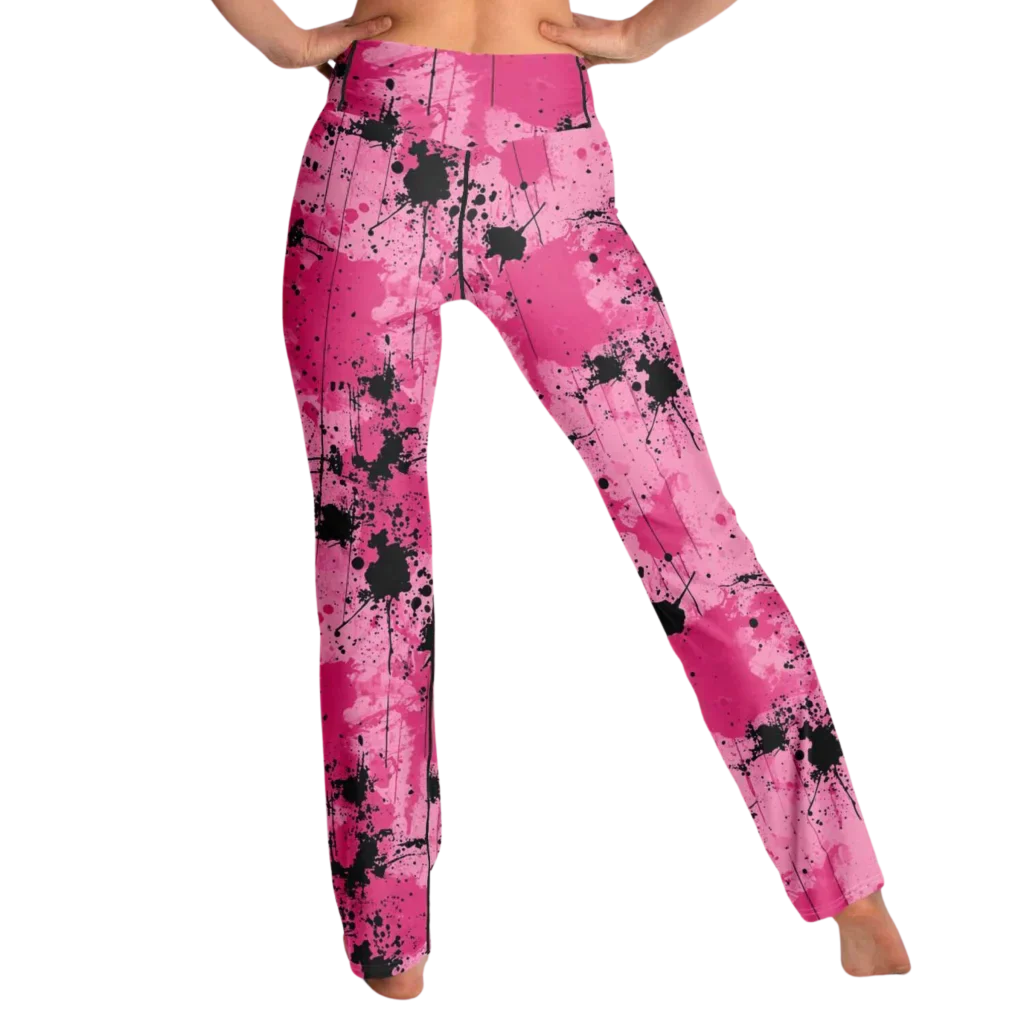 WATERCOLOR PINK FLARE YOGA LEGGINGS – CELESTIAL WIDE LEG