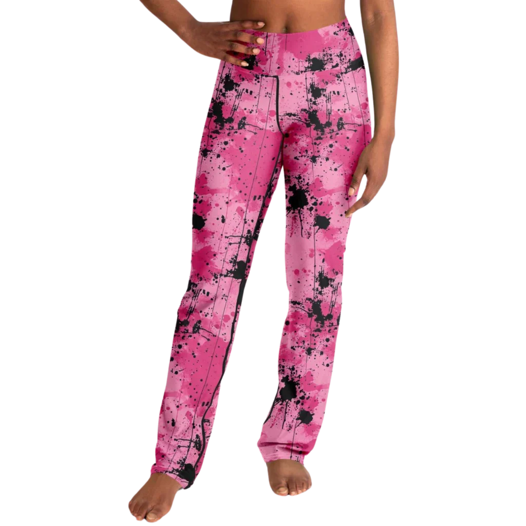 WATERCOLOR PINK FLARE YOGA LEGGINGS – CELESTIAL WIDE LEG