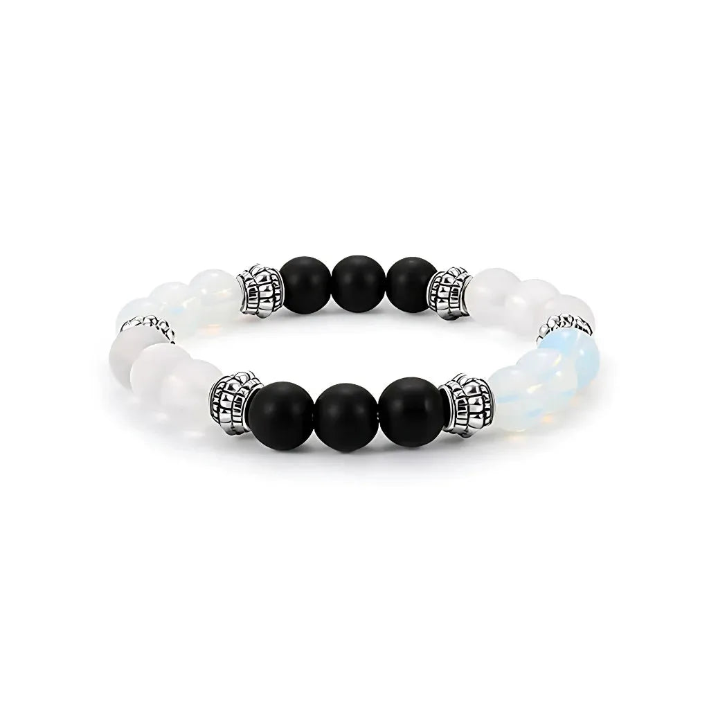 White Agate Bracelet With Mixed Bead Design - White Black