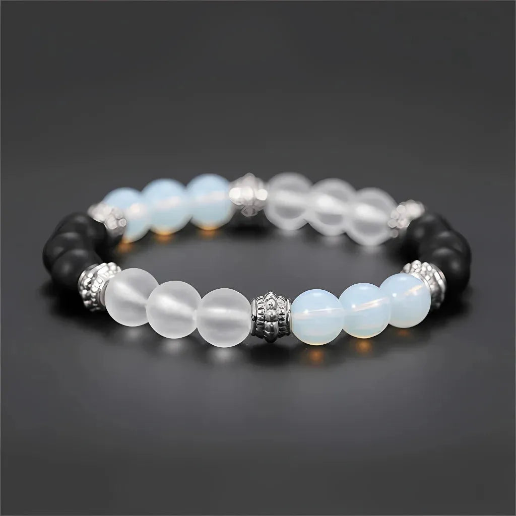 White Agate Bracelet With Mixed Bead Design - White Black