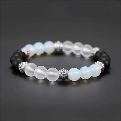 White Agate Bracelet With Mixed Bead Design - White Black