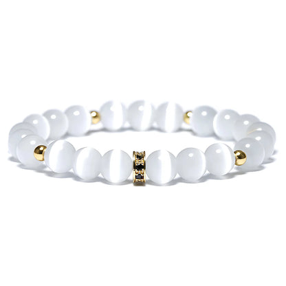 WHITE OPAL GEMSTONE BRACELET FOR SPIRITUAL HEALING & BALANCE - Gold - Bracelet