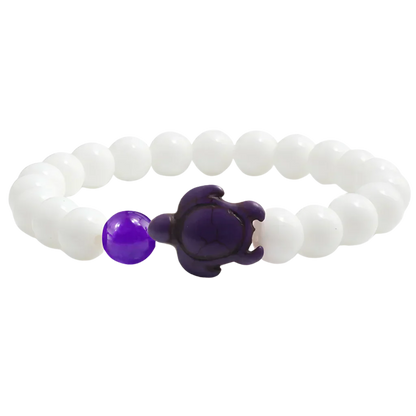 WHITE PORCELAIN TURTLE GEMSTONE BRACELET – BOHO STYLE - Amethyst - Bracelet